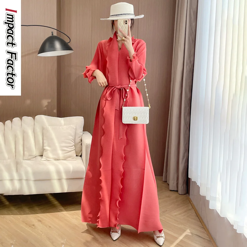 

Miyake Pleated Clothing New Pleated Light Luxury Dress for Women's Fashion, Solid Color Temperament, High-end Slimming Dress