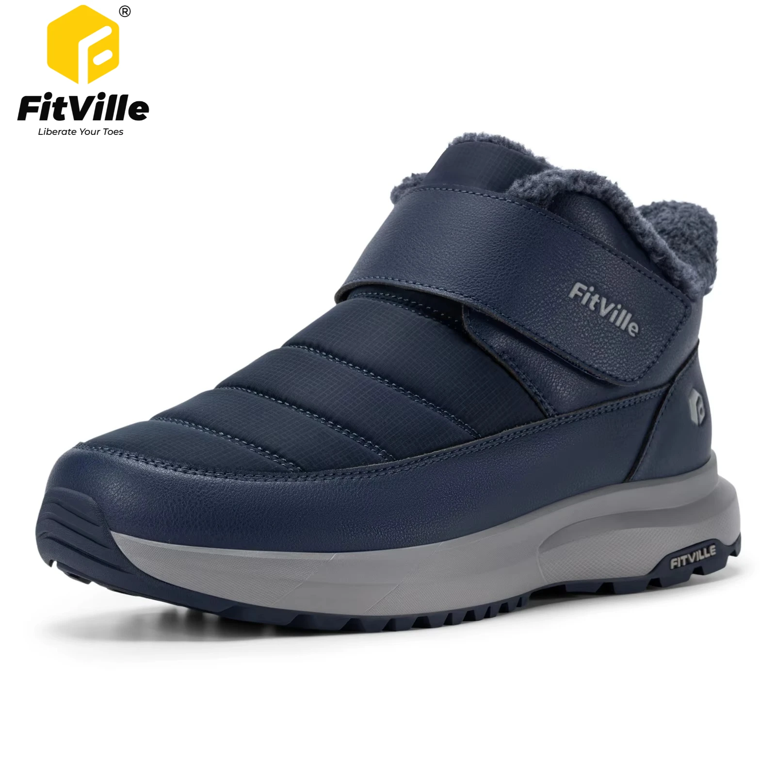 FitVille Extra Wide Toe Winter Boots for Men Fleece Lined Warm Hiking Snow Boot Water-repellent Non-slip Trekking Shoes Autumn