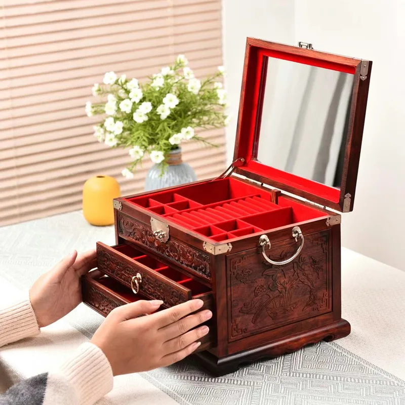 

Retro Jewelry Display Boxes Large Capacity Jewellery Storage Box Bracelet Necklace Protect Cases Drawer Trinket Organizer Case