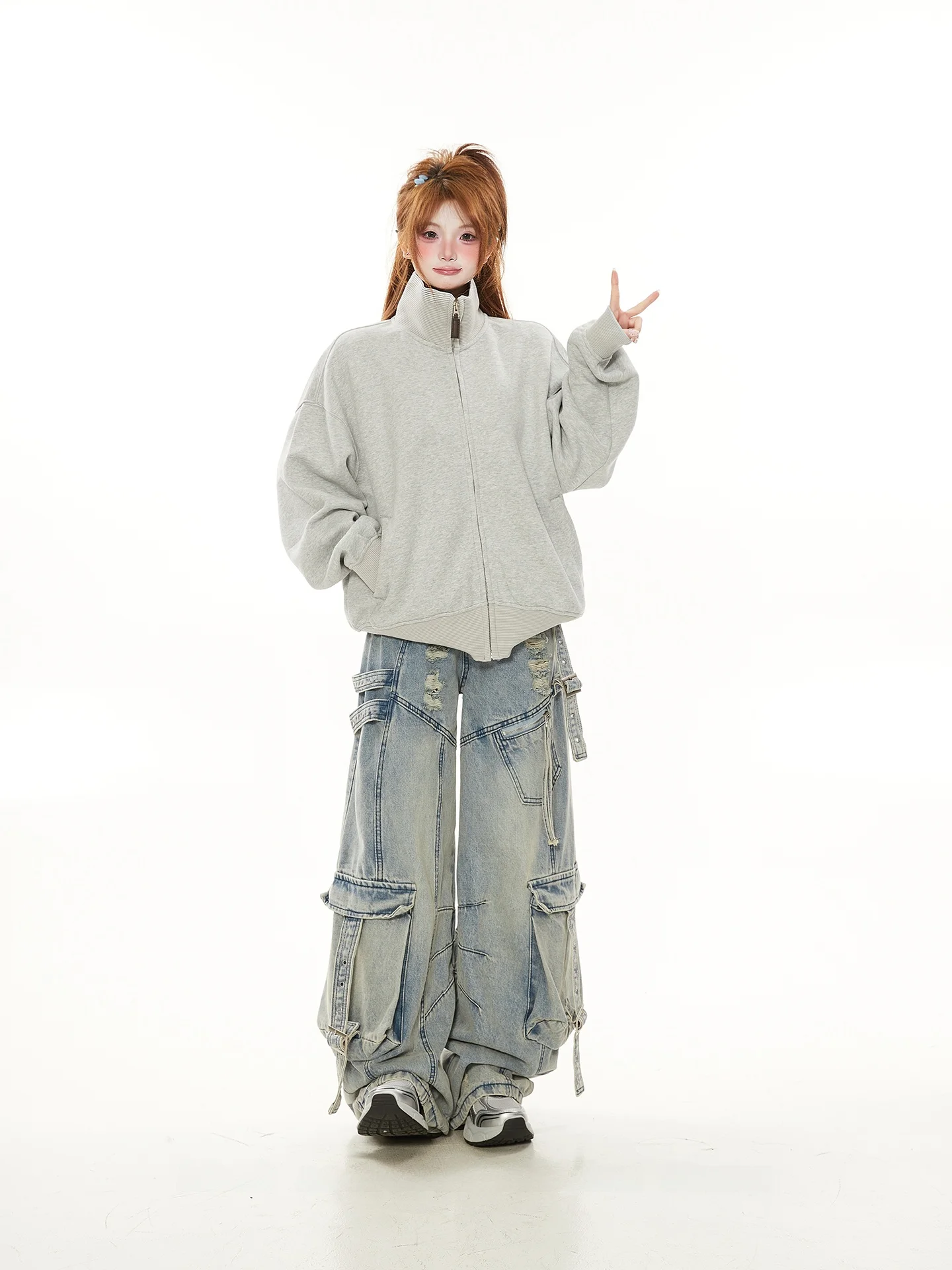 

Casual Knitted Patchwork Sweatirt Cardigan Women's Spring Autumn Thin Heavy Loose High Collar Jaet Trendy Brand Commute S...