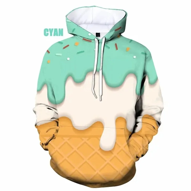 3D Print Funny Ice Cream Graphic Hoodies For Men Women Casual Plus Size Sweatshirt Hoodies Tops Mens Pullovers Streetwear