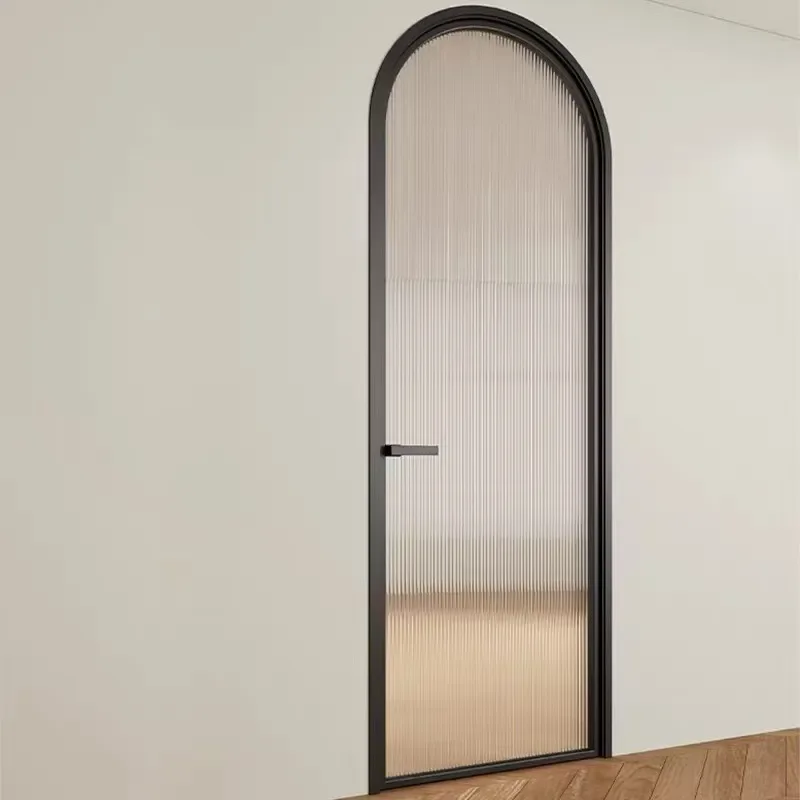 Arc Arch French Aluminum Alloy Bathroom Door Extremely Narrow Stainless Steel Glass Wrought Iron Toilet Door