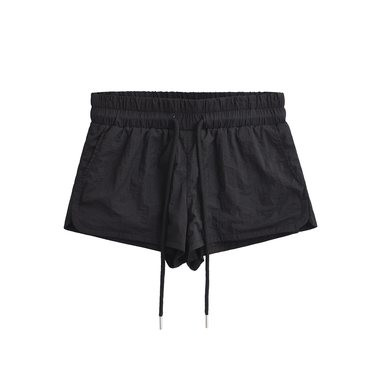 Summer Casual Shorts Women Low Rise Shorts For Women Black Mini Shorts Knitted Hot Micro Shorts Low Waist Front Drawstrings