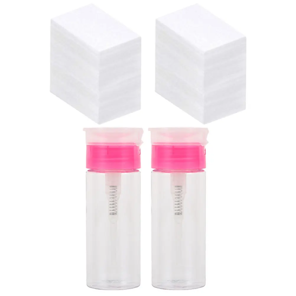 

1 Set Of Portable Nail Wipes With Refillable Pump Bottles For Manicure Supplies Liquid Dispensers Nail Polish Remover Containers