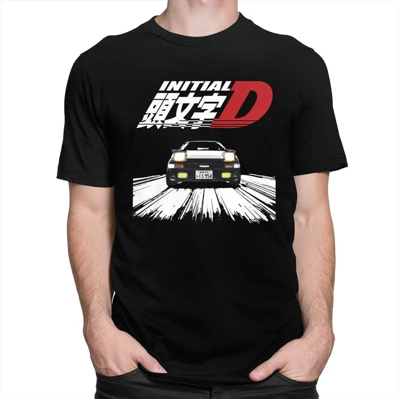 Custom Anime AE86 Initial D Tshirt for Men Short Sleeves Leisure T Shirt T-shirts Slim Fit 100% Cotton Tees Gift