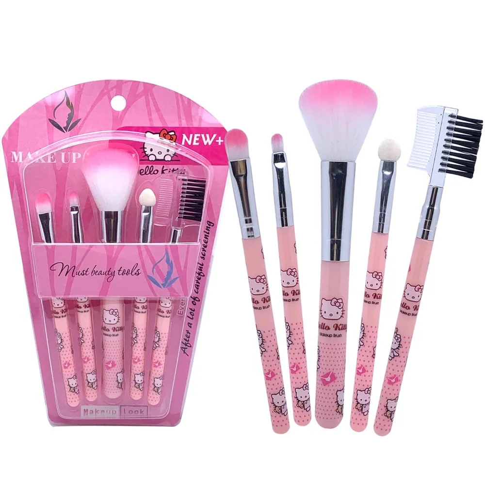 Miniso Sanrio KT Cat 5 Makeup Set Beginner Blush Eyebrow Brush Lip Brush Eyeshadow Brush Soft Hair Beauty Tool