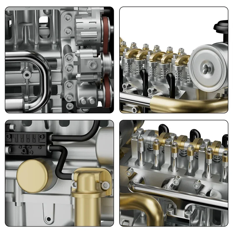 Teching mini motor diesel de 4 cilindros, metal mecânico, montagem diy, modelo de motor, kits de construção para adultos, brinquedo experimental