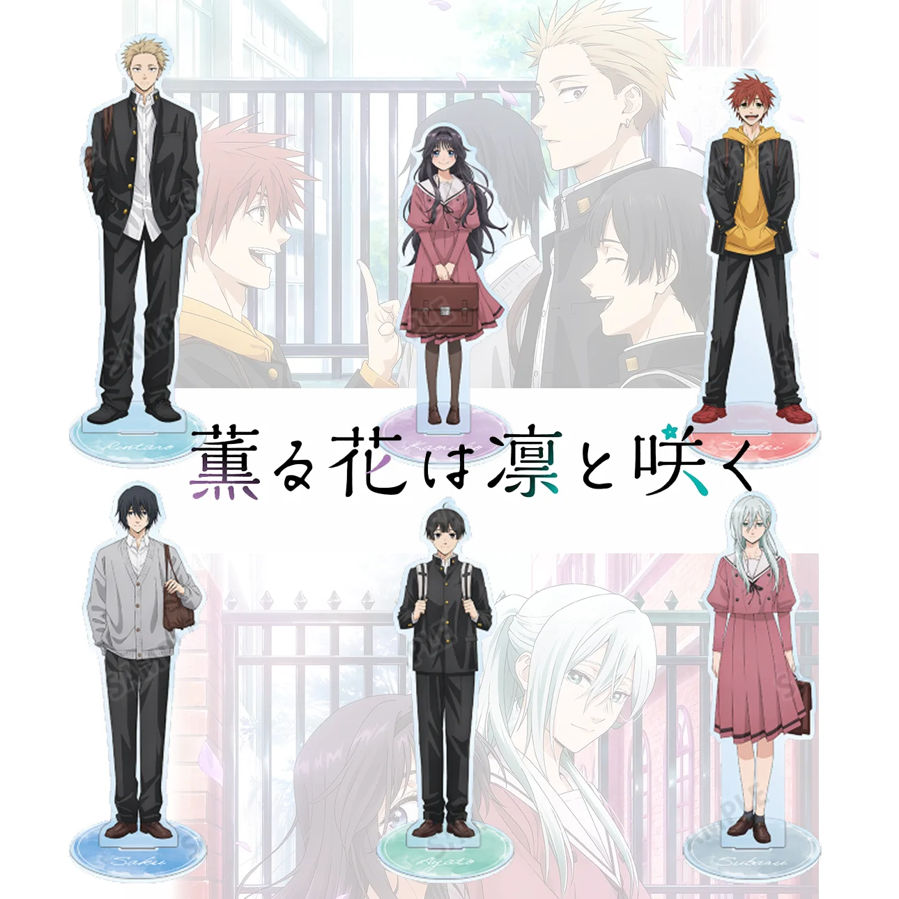 زهرة عطرة تتفتح مع حامل أكريليك كبير كرامية لشخصية الرسوم المتحركة للمدرسة، هدية قابلة للجمع لعرض المكتب الشهير