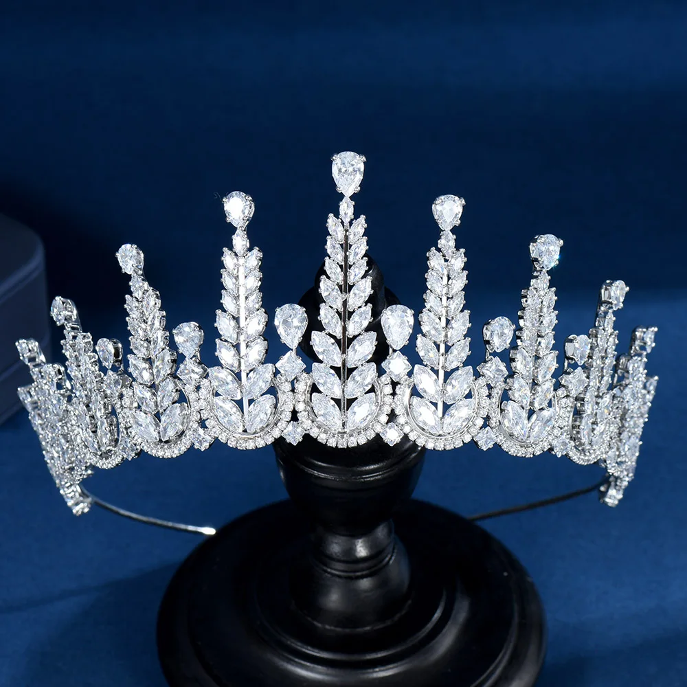 HIBRIDE Classic Leaf Design Elegant Wedding Bridal Hair Jewelry Tiaras and Crowns Women Zircon Jewelry Corona Princesa C-15