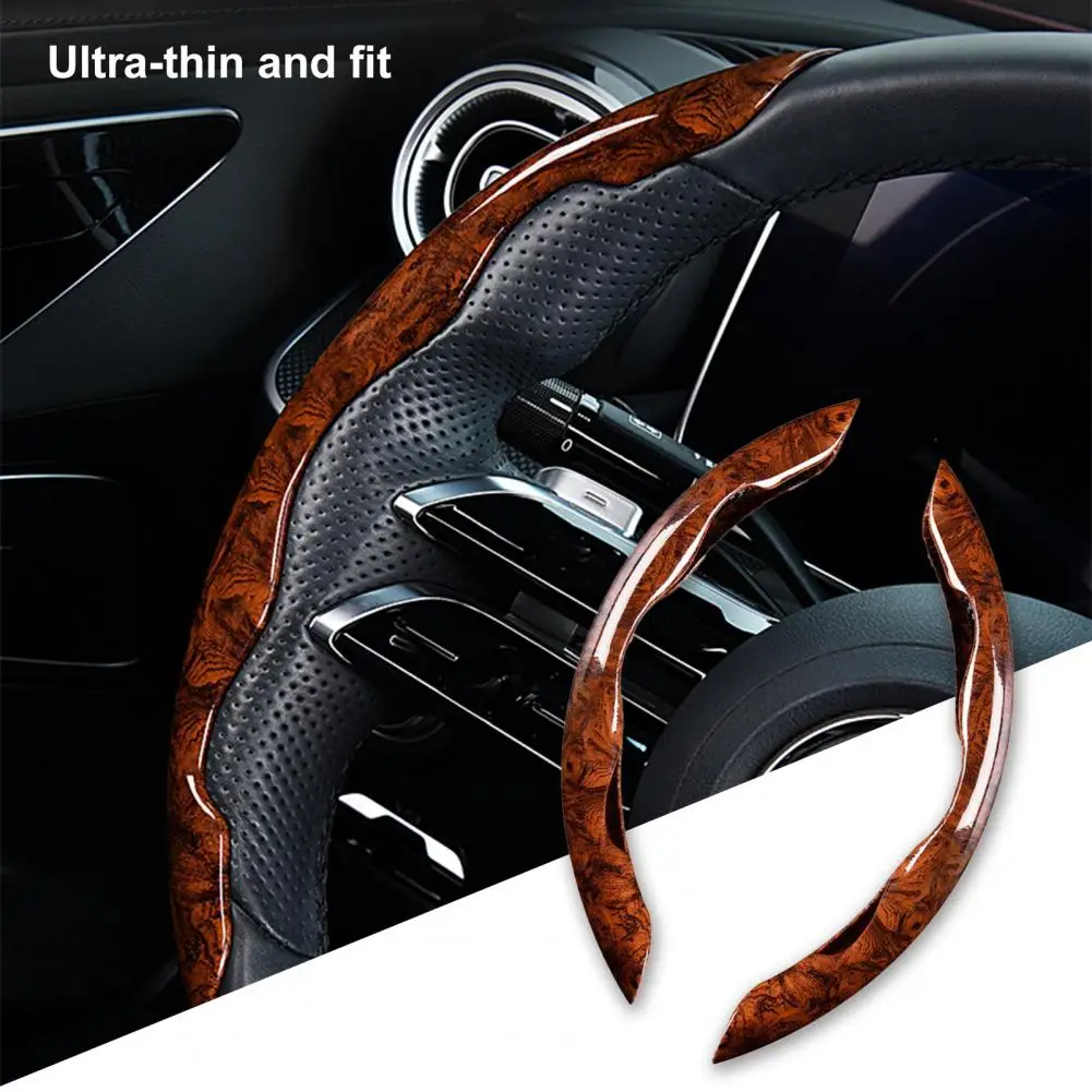 Car Steering Wheel Cover Super-thin Peach Wood Grain Segmented Anti-slip Auto Steering Wheel Protector Car Interior Accessories