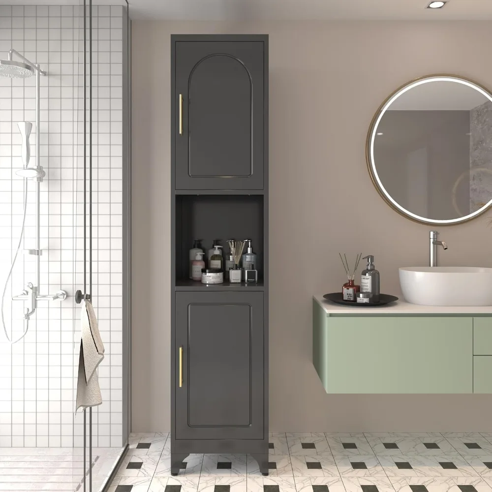 

Slim Bathroom Storage Cabinet, 75" Tall Freestanding Narrow Cabinets for Small Spaces, Skinny Metal Storage Cabinet with Doors a