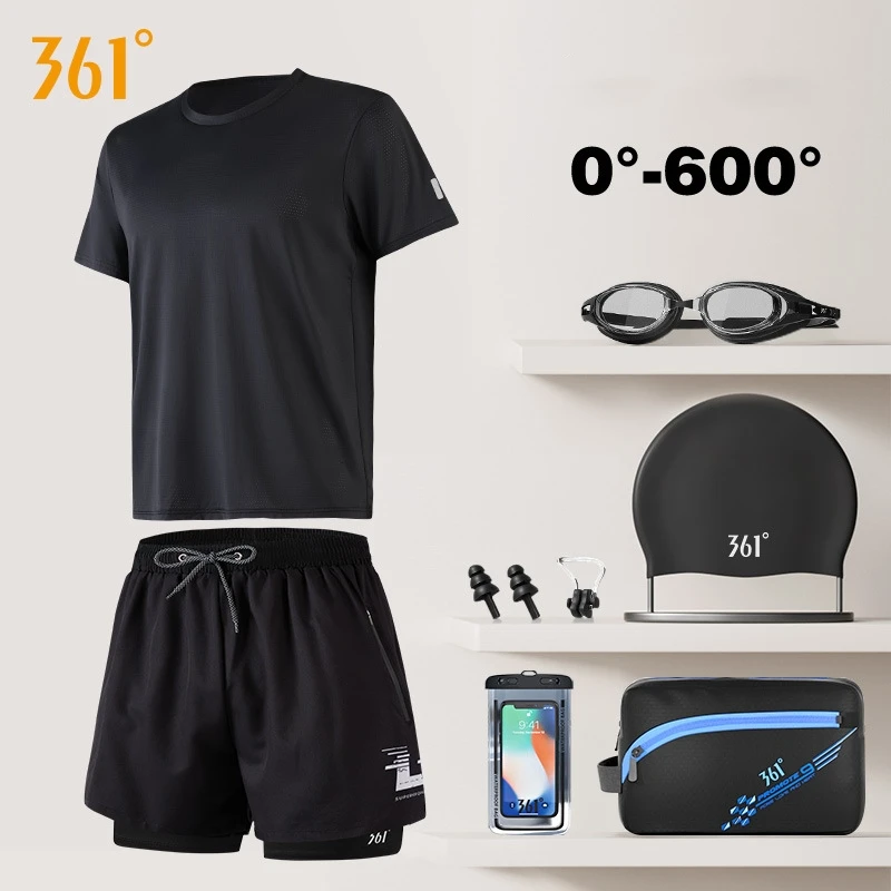 

361Men Professional Outdoor Water Sports Beach Surfing Swim Shirt+Trunks Board Glasses Cap Short Sleeve Bathing Shorts SwimSuit