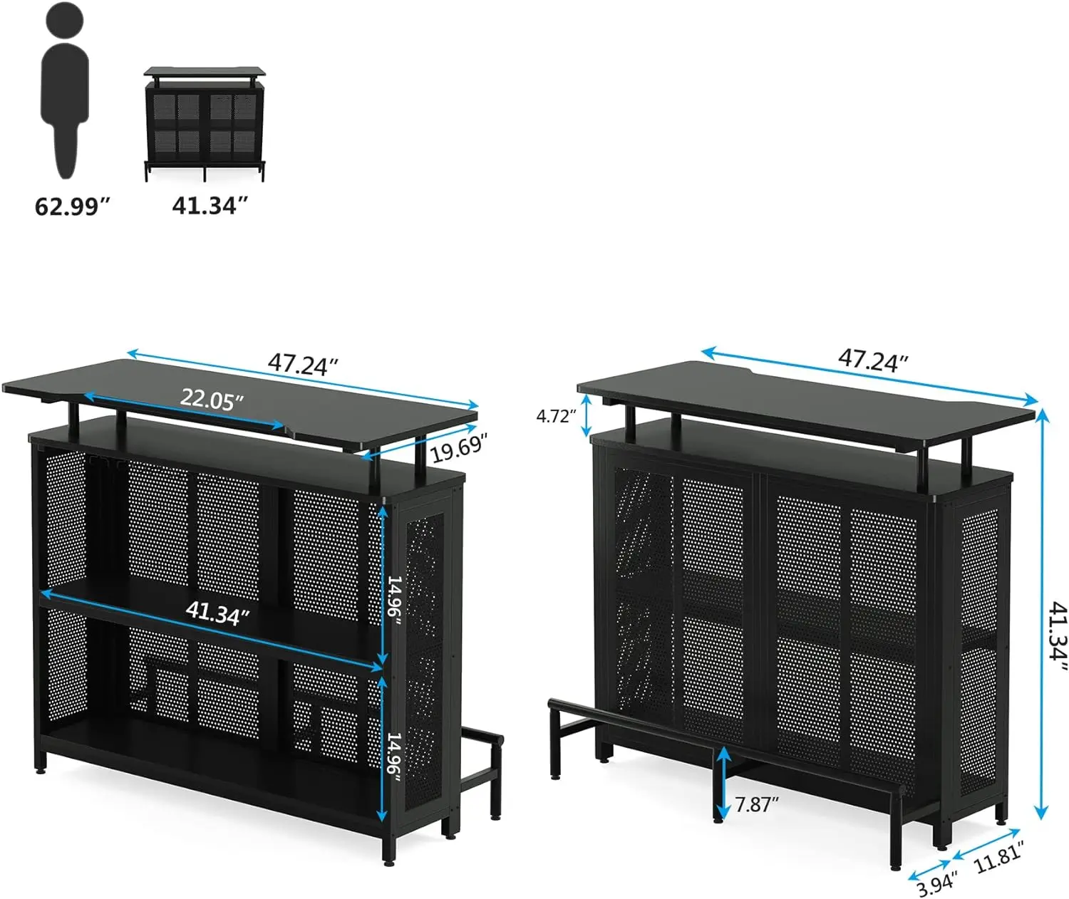 Home Bar Unit, 3 Tier Liquor Bar Tafel Met Glaswerk Rekken En Wijn Opslag Planken, Wijnkast Mini Bar Voor Thuis Keuken