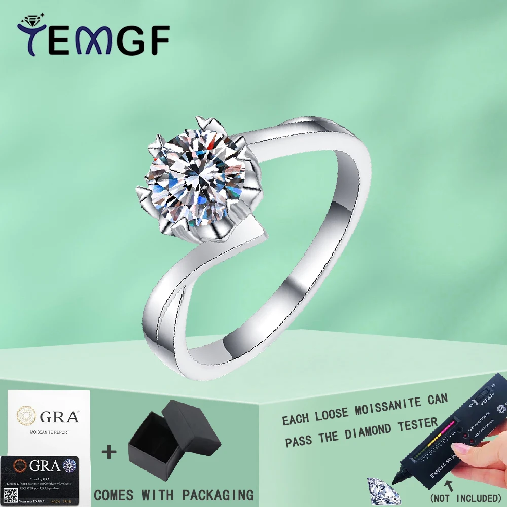 

TEMGF 4mm/5mm/6.5mm/8mm Moissanite Ring for Women S925 Silver Snowflake Design Proposal Ring GRA Certification Fine Jewelry Gift