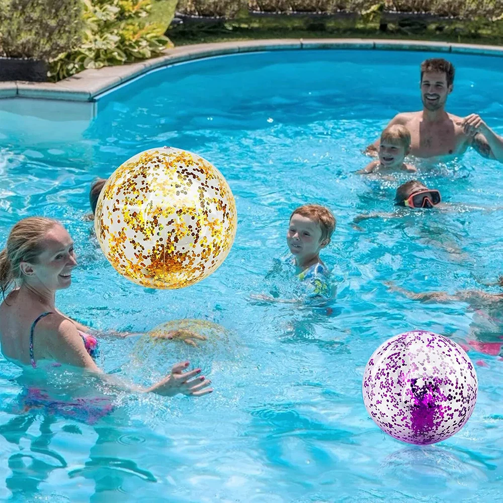 1PC PVC Sequin Inflatable Beach Ball for Summer Beach Swimming Pool Party Water Sports Fun Accessories