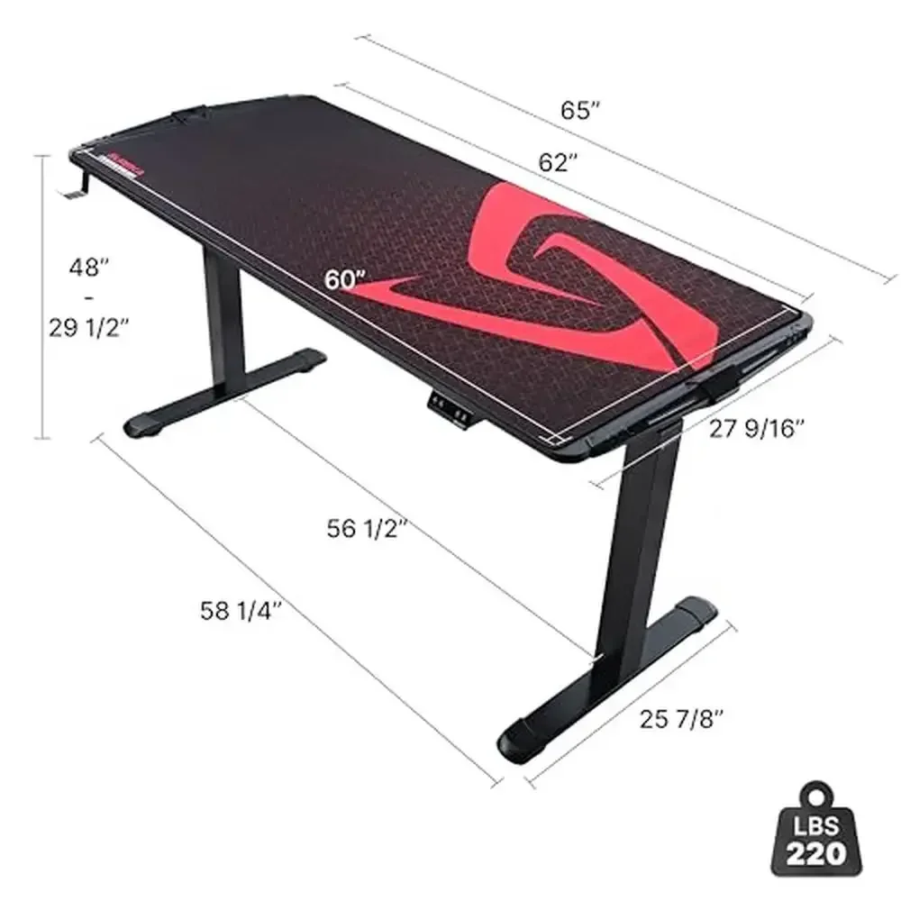 Electric Height Adjustable Gaming Desk with RGB LED Lights and Extended Gaming Space 65-Inch Large Standing Desk eSports Battle