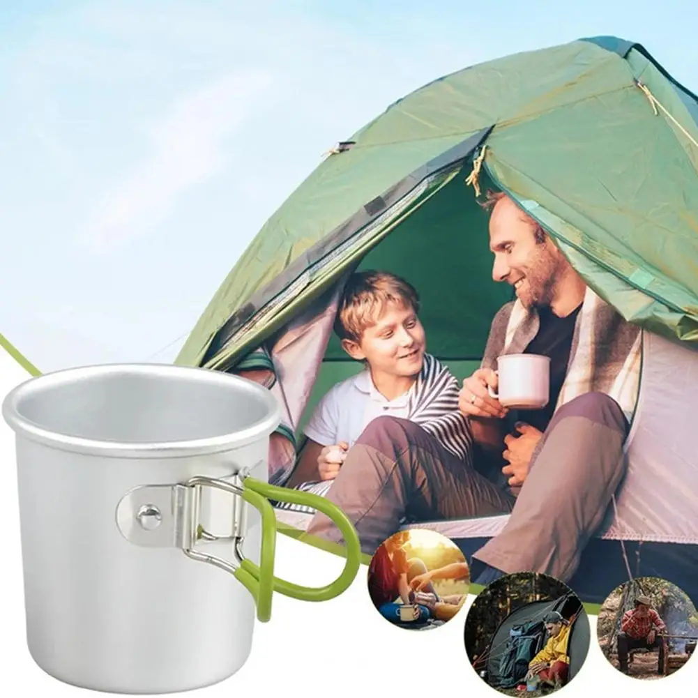 Coffee Mug Durable Aluminum Alloy Picnic Water Cup with Foldable Handle for Camping Travel Heat-resistant Shatterproof Tea Mug