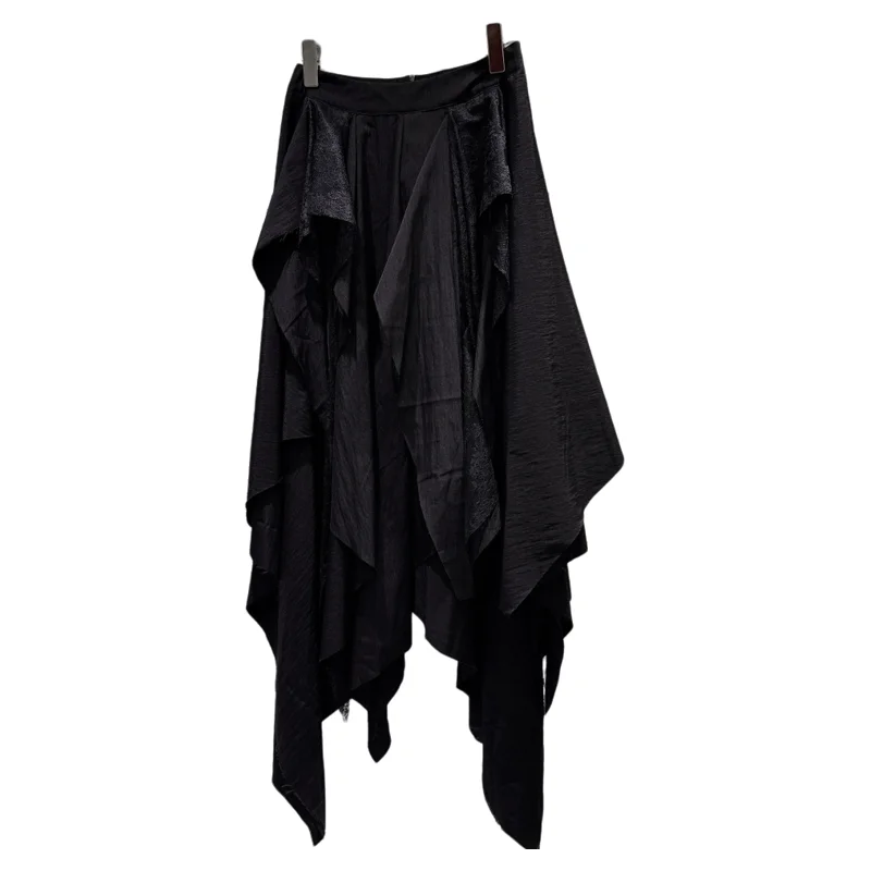 Retro Lace Tassel Splicing Design A-Line  Skirt for Women Straight Cut mid Waist Pure Color Daily Wear Autumn New Sle