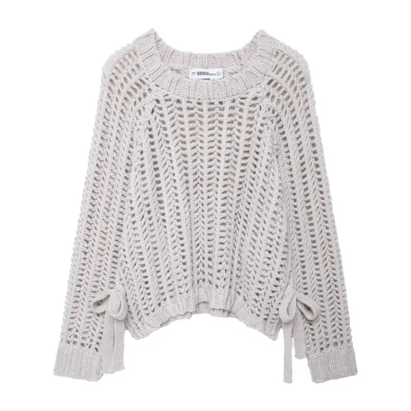 

HipSeam Women Fashion Skeleton Knit Top Vintage Knitwear Women's Long Sleeve O Neck Sweater Chic Temperament Female Pullovers