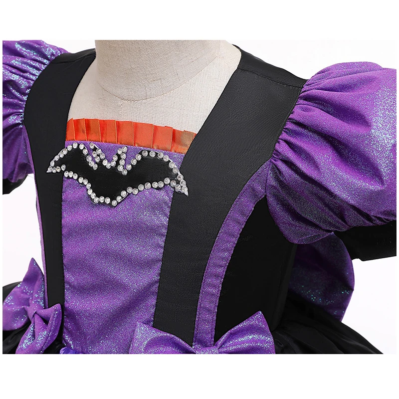 Cosplay Girls Fancy Pumpkin Halloween Dress Kids  Bat Print Witch Costume Festival Party Ball Gown Children Princess Dress