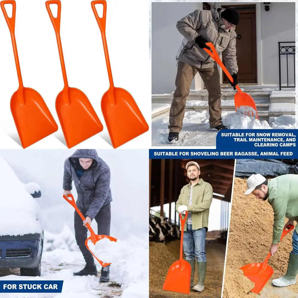 

Heavy-Duty Hygienic Plastic Snow Shovel, 43x14 Inches, D-Shaped Grip, Large Seamless Scoop for Kitchen & Gardening (Orange)