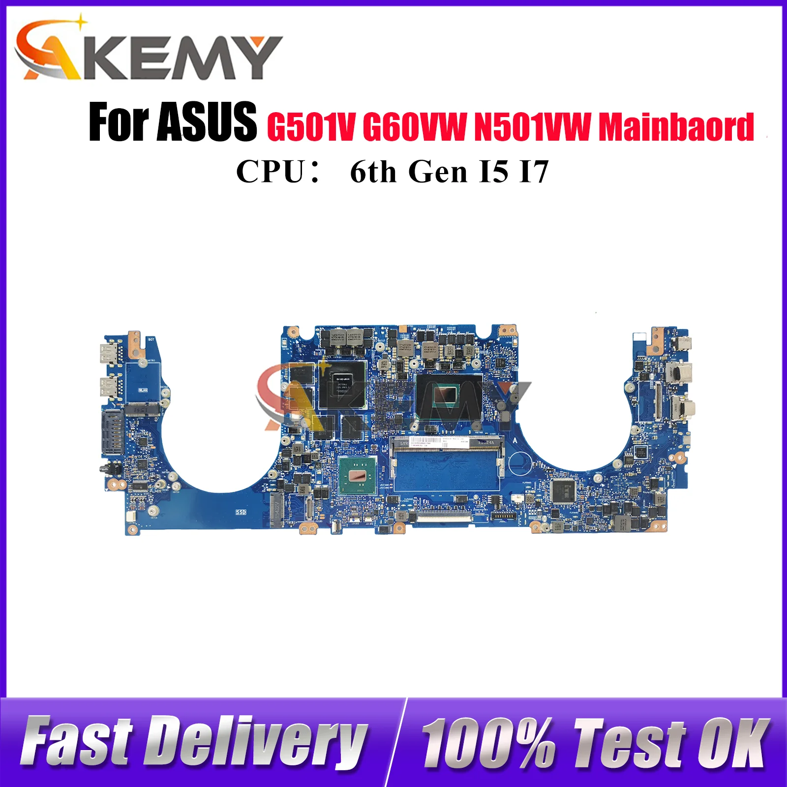 

N501VW Laptop Motherboard For ASUS ROG N501V N501VW G501V Notebook Mainboard With I5 I7 CPU 100% tests OK fast shipping stk