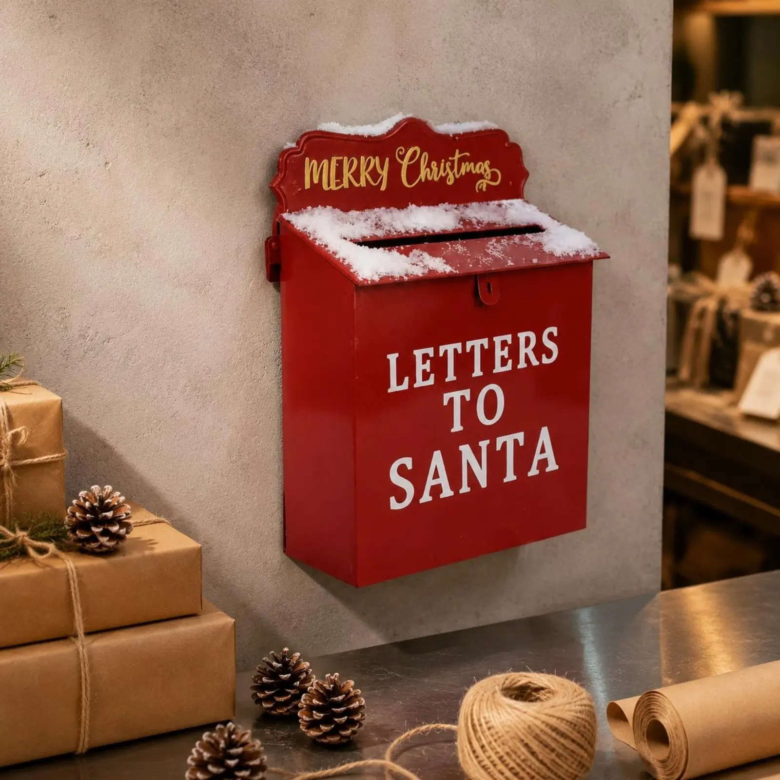 Christmas Wall Mailbox Festive Christmas Mailbox Santa Letter Box Indoor or Outdoor Holiday Decor Rustic Design