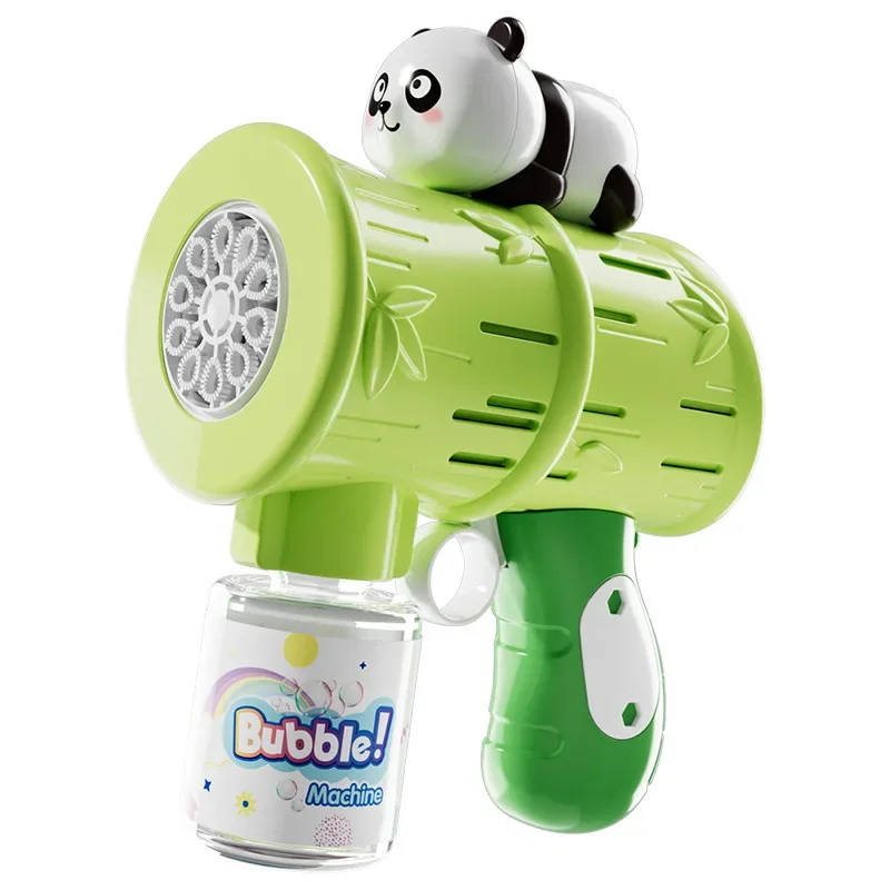 Pistolet do bąbelków dla dzieci z pandą, 10 otworów, ręczny, z podświetleniem, w pełni automatyczny, do dmuchania mydła, na imprezy na świeżym powietrzu, zabawki dla dzieci, prezent dla dziewczynki.