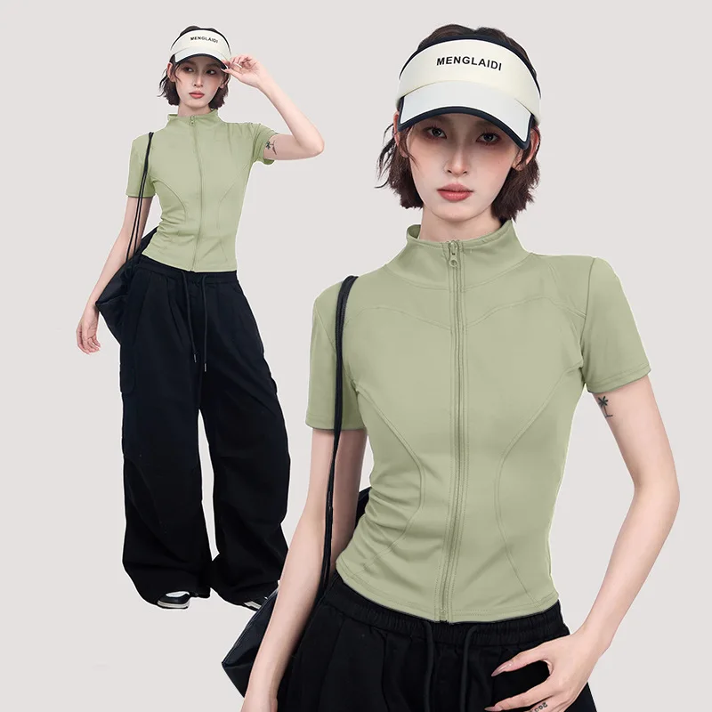 

Stretchy Zippers Slim Fit T Shirt Women Quick-Drying Tight Stand Collar Tshirt Woman Streetwear Short Sleeve Yoga T Shirts 2025