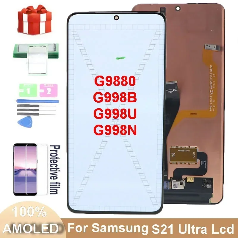 Super AMOLED S21Ultra Screen For Samsung Galaxy S21 Ultra 5G G998 G998U G998B 120HZ LCD Display Touch Screen Digitizer Assembly