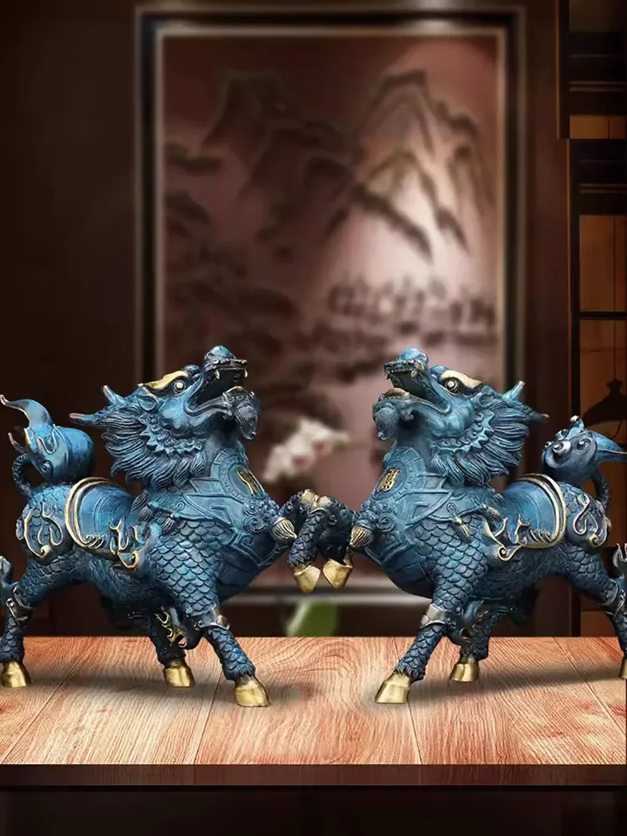 

Pure Copper Wind and Fire Kirin Statue, Brass Painted, Handmade, Modern Home Decoration, Mascot Sculpture Accessories