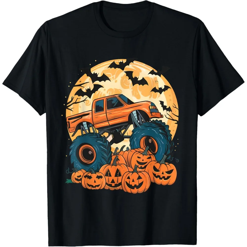 

Призрак Грузовик Луна Тыква Хэллоуин Подростки Мужская Футболка Уличная Одежда с круглым вырезом Высококачественные хлопковые топы с короткими рукавами