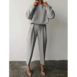 Fashion Long Sleeve Solid Pant Sets Women'S 2024 Autumn Casual Office Ladies 2 Piece Set Solid Color Simple Female Streetwear