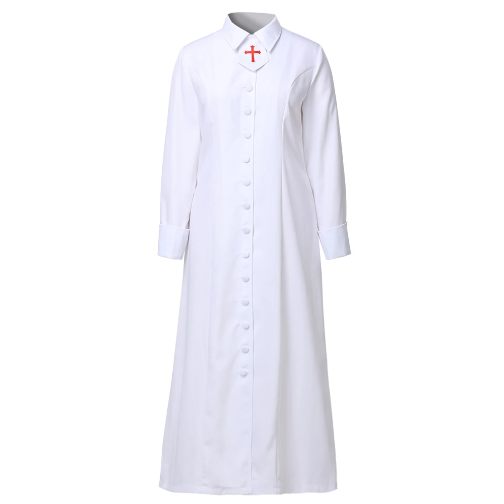 Vestido feminino de sotana de igreja, clero católico, massa, pastor