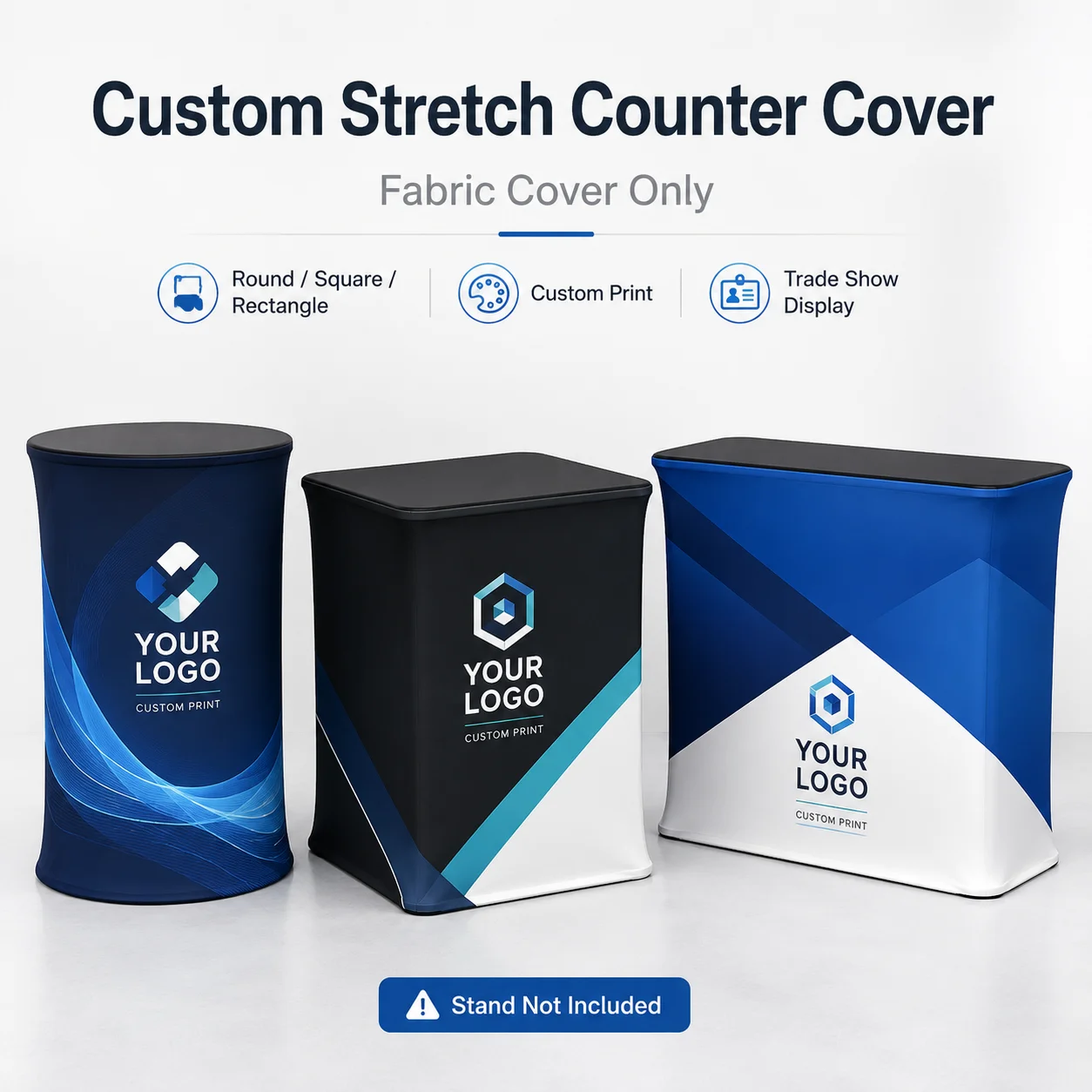 Custom Stretch Counter Cover Logo Print Fabric Display Table Cover for Trade Show Booth Reception Podium Cover Only