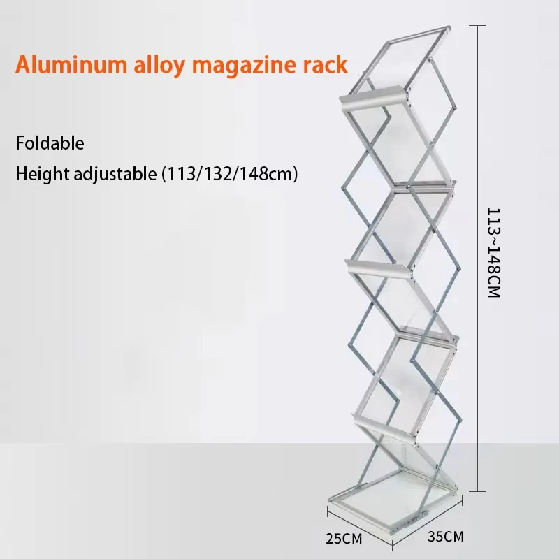 Aluminum Alloy Folding Magazine Rack Acrylic Exhibition Bookshelf Newspaper Storage Cabinet Office Modern Bookcase Easy Assembly