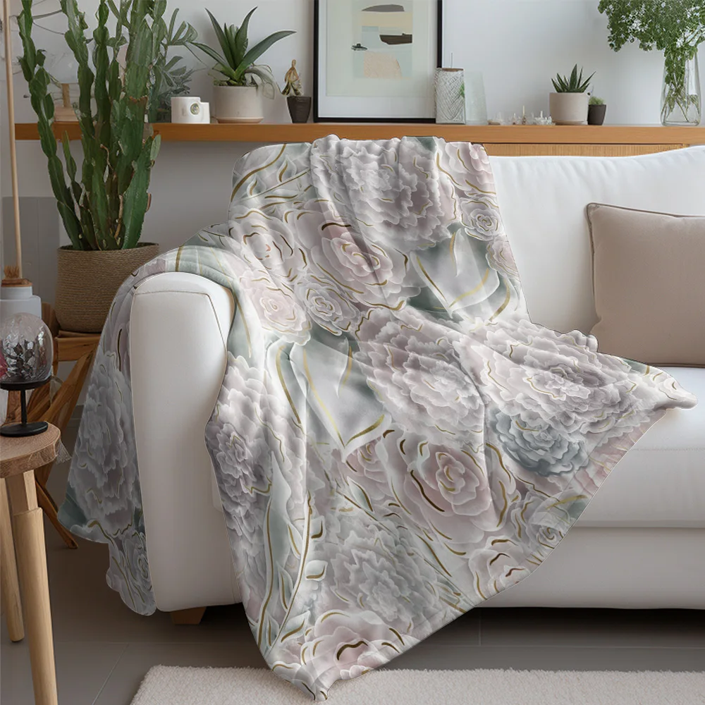 بطانية صوف مطرزة بالزهور، بطانية رمي دافئة ناعمة لتزيين غرفة النوم والأريكة