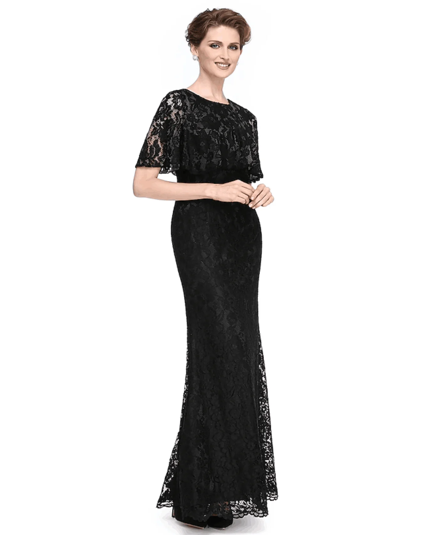 Scoop Neck Lace  Short Sleeve  Mermaid Floor- Length Elegant Mother of the Bride Dress 2024