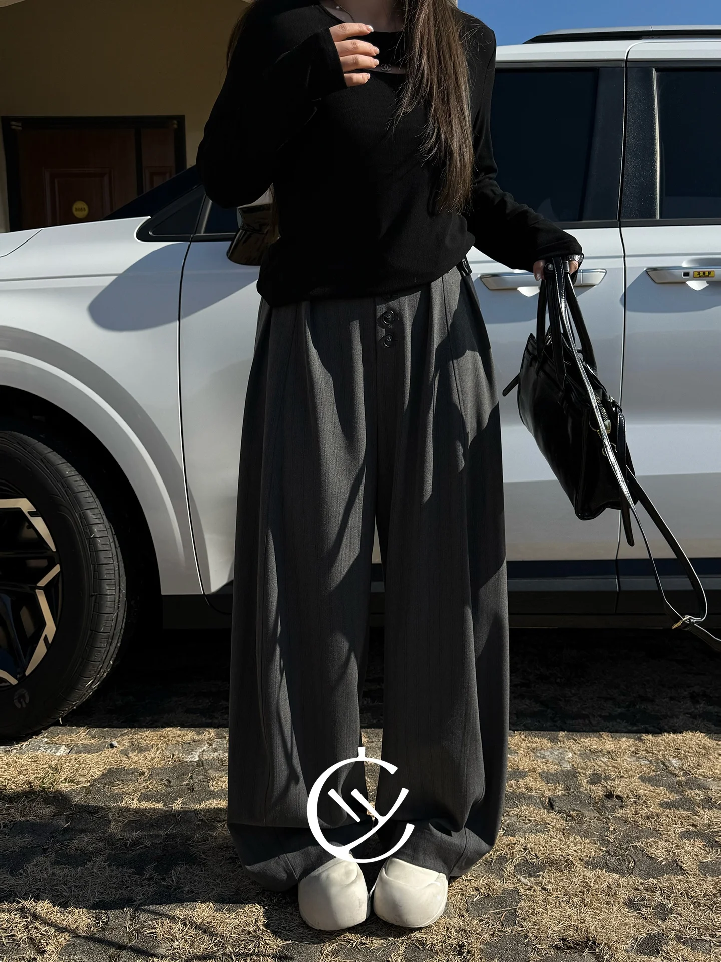 

Miss ng plus Size Women's ey Casual Pants High Waist Wide Leg Suit Bot Dra Floor Length Spring New Sle Cotton Blend