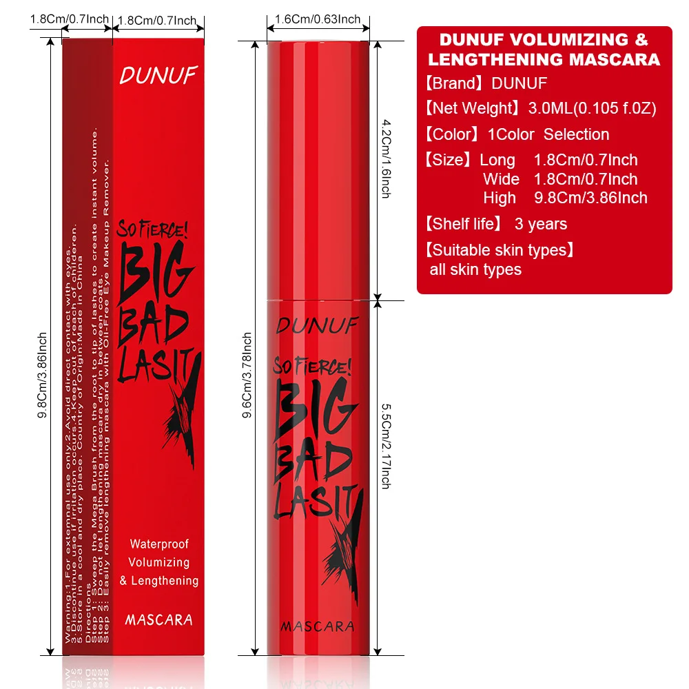 DUNUF Long-lasting thin thick water-proof curl does not easily to smudge mascara slender unique formula quick-drying easy remove