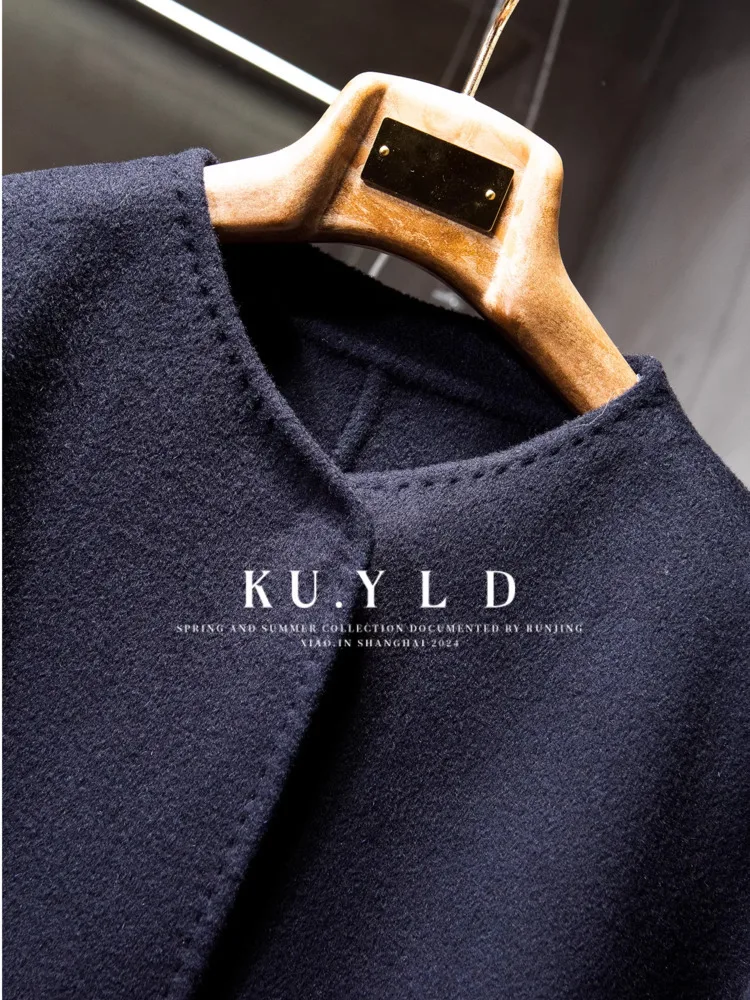 DFDG Dames 2025, herfst-winterontwerper, kasjmierwollen overjas, afslankende oversized trenchcoat met ronde hals en twee zakken