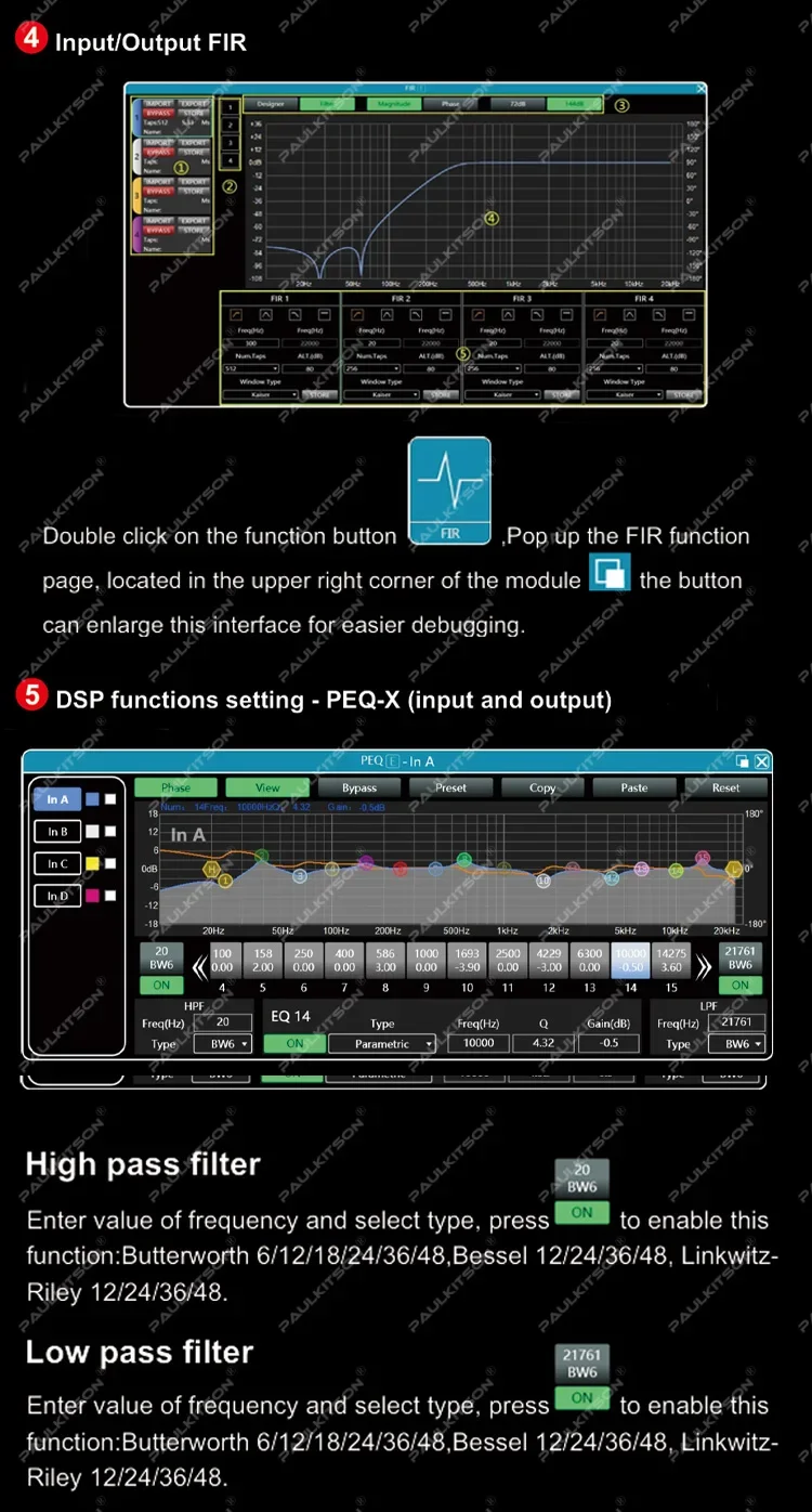Paulkitson PX48 Digitaler Audio-Prozessor Driver Rack 4-Eingänge 8-Ausgänge 96K DSP FIR Lautsprechermanagementsystem für Live-Bühnenevents – Detail 7