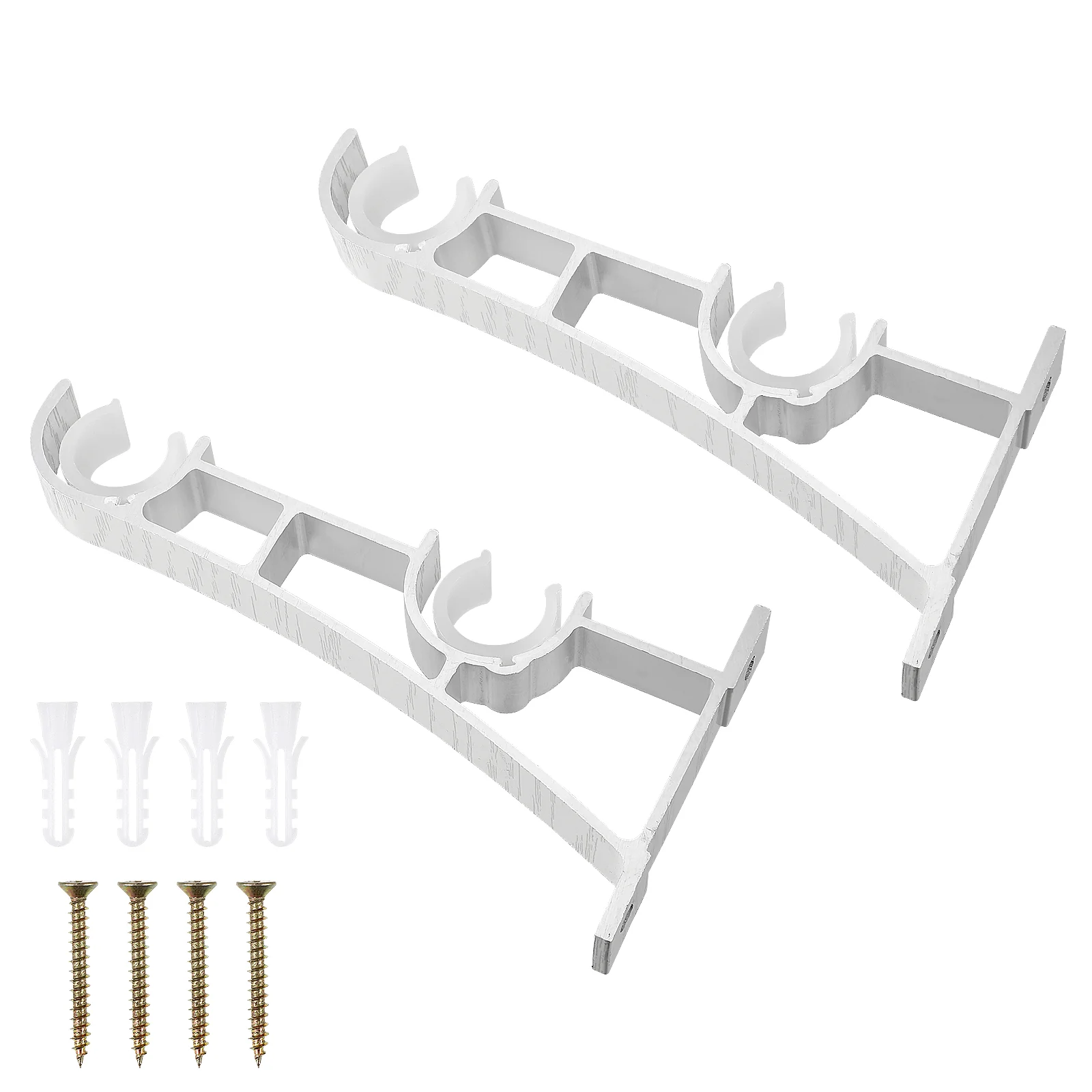 

2PCS Double Brackets for Curtain Rods Alloy Curtain Rod Holder Hooks (White) curtain rod hooks curtain brackets