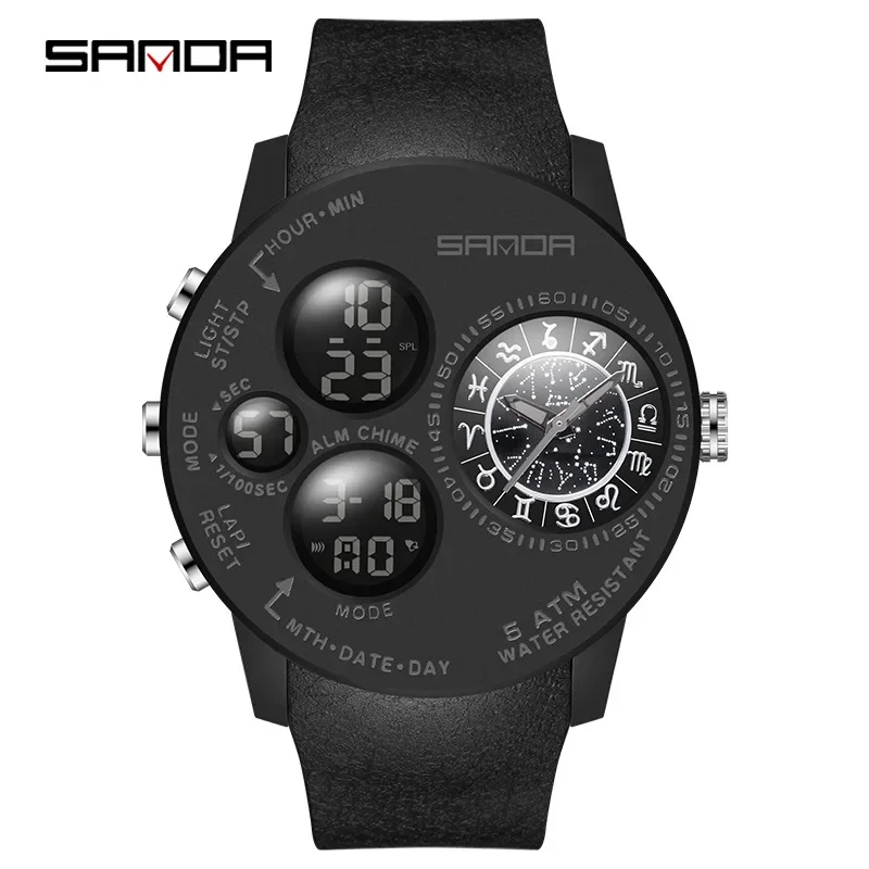 

SANDA 6036 Men's Electronic Watch Creative Digital Display with Silicone Strap Wristwatches for Male Watches Gift