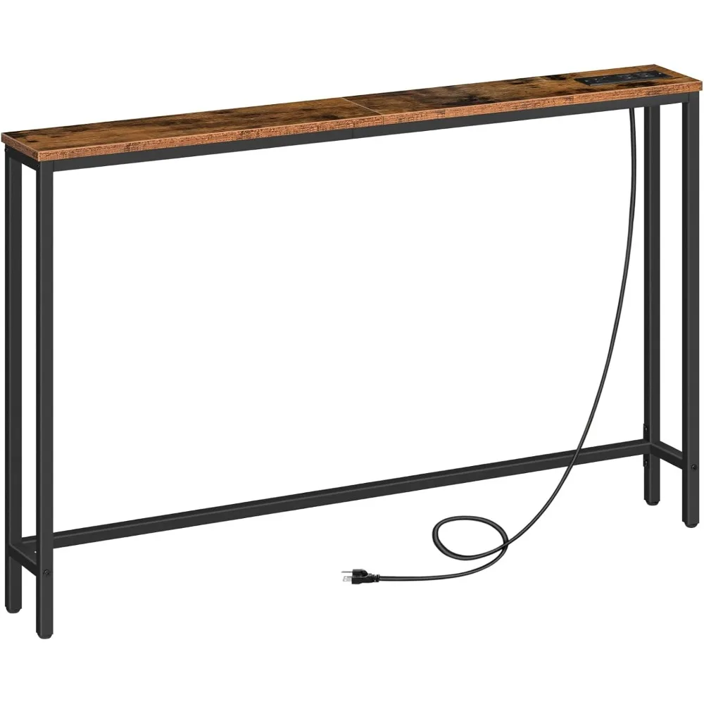 

47.2" Skinny Console Table with Power Outlets and USB Ports, Table with Charging Station, Narrow Sofa Table, Behind Couch Table