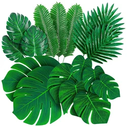 62pcs Tropical Palm Leaves Set Summer Monstera Artificial Silk Turtle Leaves Hawaiian Luau Beach Wedding Party Decor Fake Plants