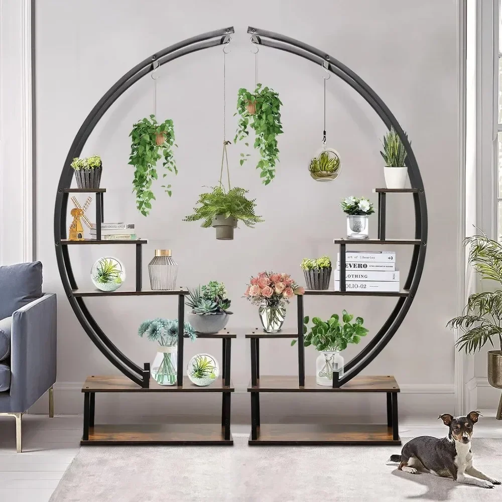 Estante de Metal multiusos para plantas, escalera de 6 niveles con forma de media luna para interior, 12 macetas, balcón y Patio