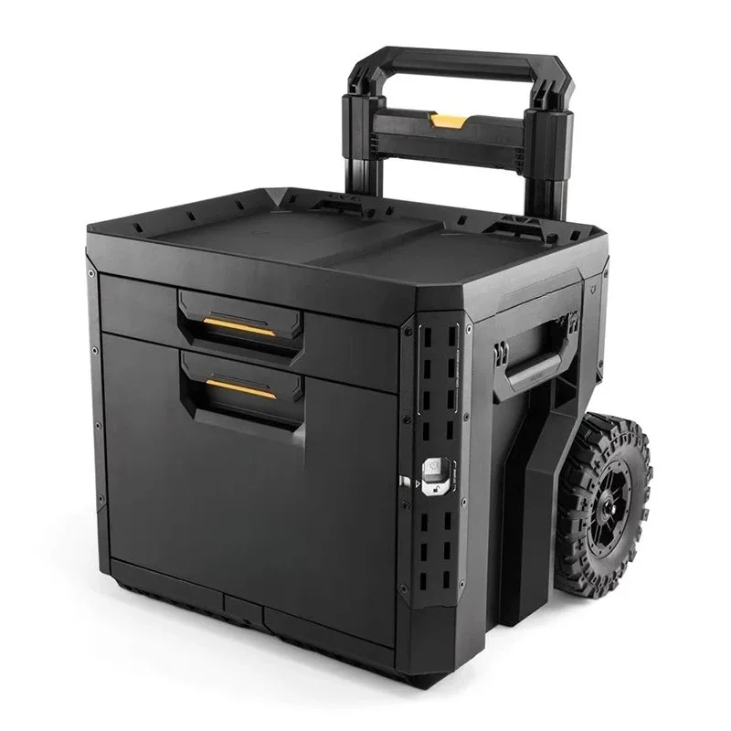 Double drawer trolley toolbox, self-locking tug boxStackable single-layer extra-large drawer wheel toolbox TB-B1-D