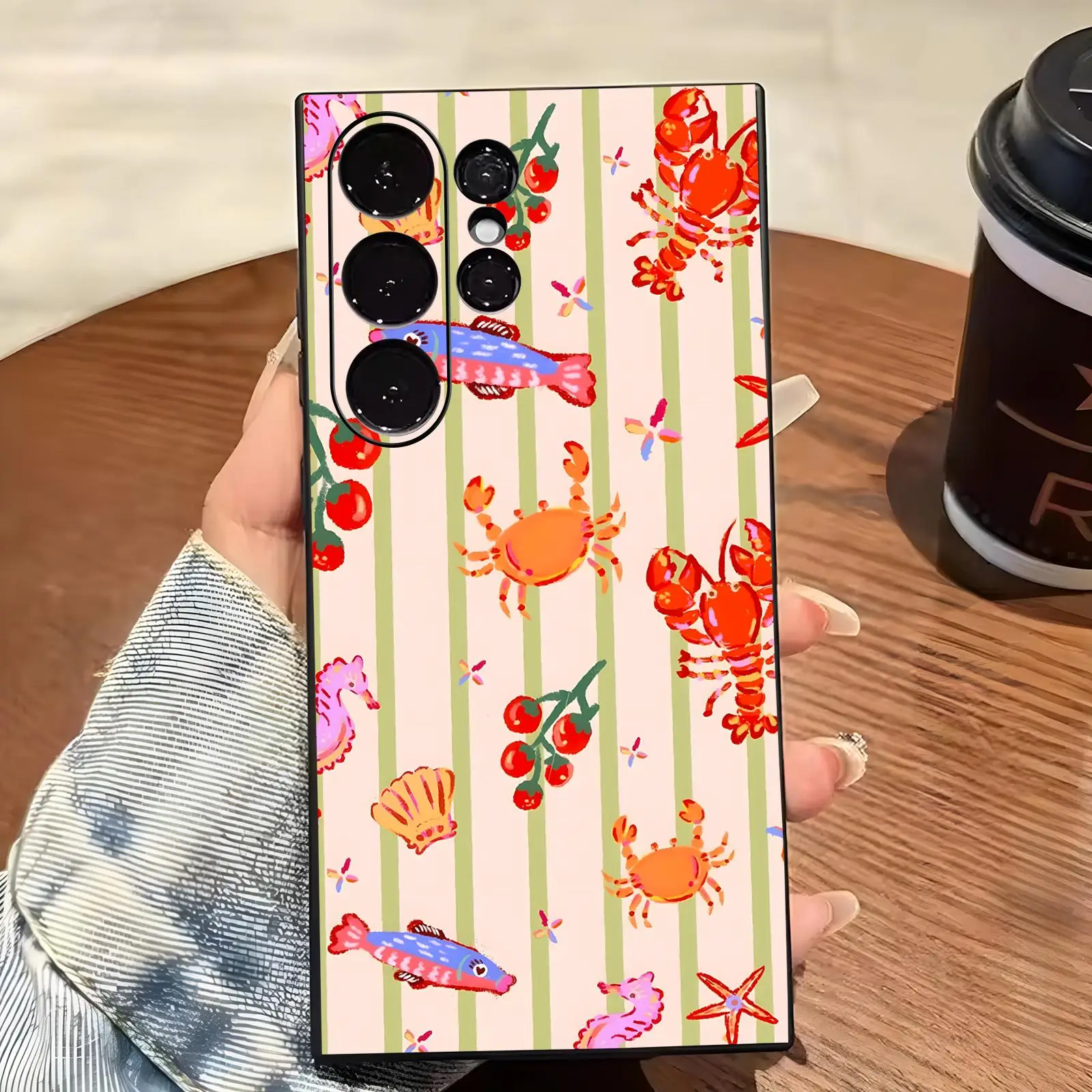 Ins-Style Marine Life   Phone Case For Samsung S26 S25 S24 S23 S22 S21 S20 Ultra Note20 Soft black Shockproof Cover