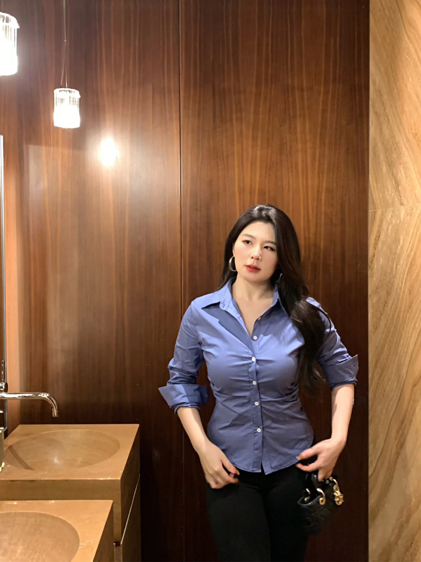 

Blue Slim Fit Vintage irt ML Jasmine plus Size Autumn New Sle Profional Folded OL Top for plus Size Women Breathable